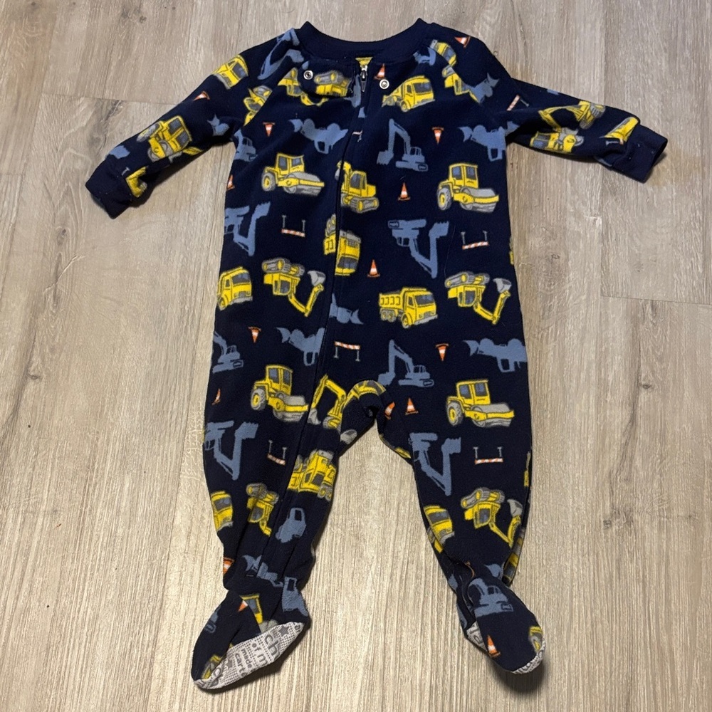 Child of Mine Navy and Yellow Construction Print Footie